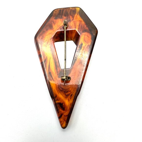 Vintage 1930s-40s Rootbeer Bakelite Shield Brooch — Tested & EUC + Hoop Earrings - Picture 4 of 10